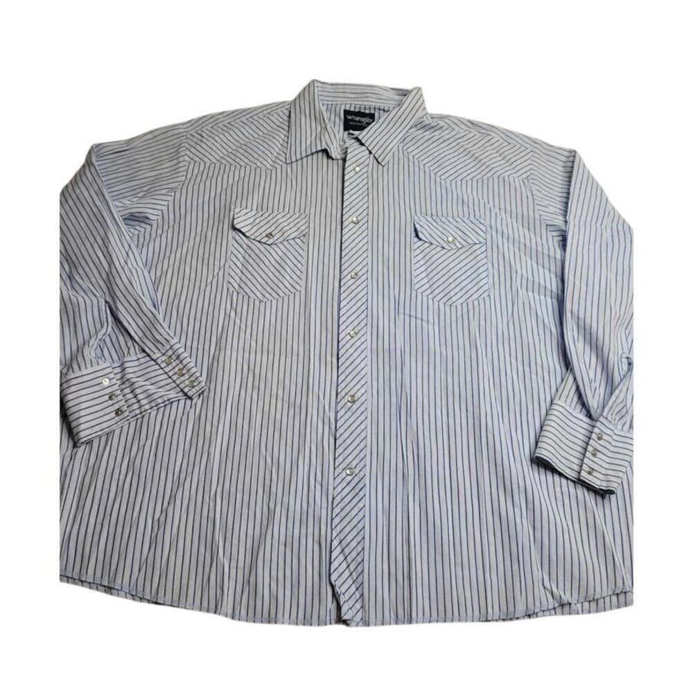 3609 Wrangler‎ Pearl Snap Shirt Blue Stripe Men's 4XB
